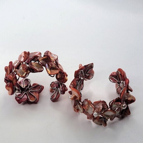 Coral Cuff Bracelet Freshwater Pearl and Mother Of Pearl Bangle NEW - Picture 5 of 8